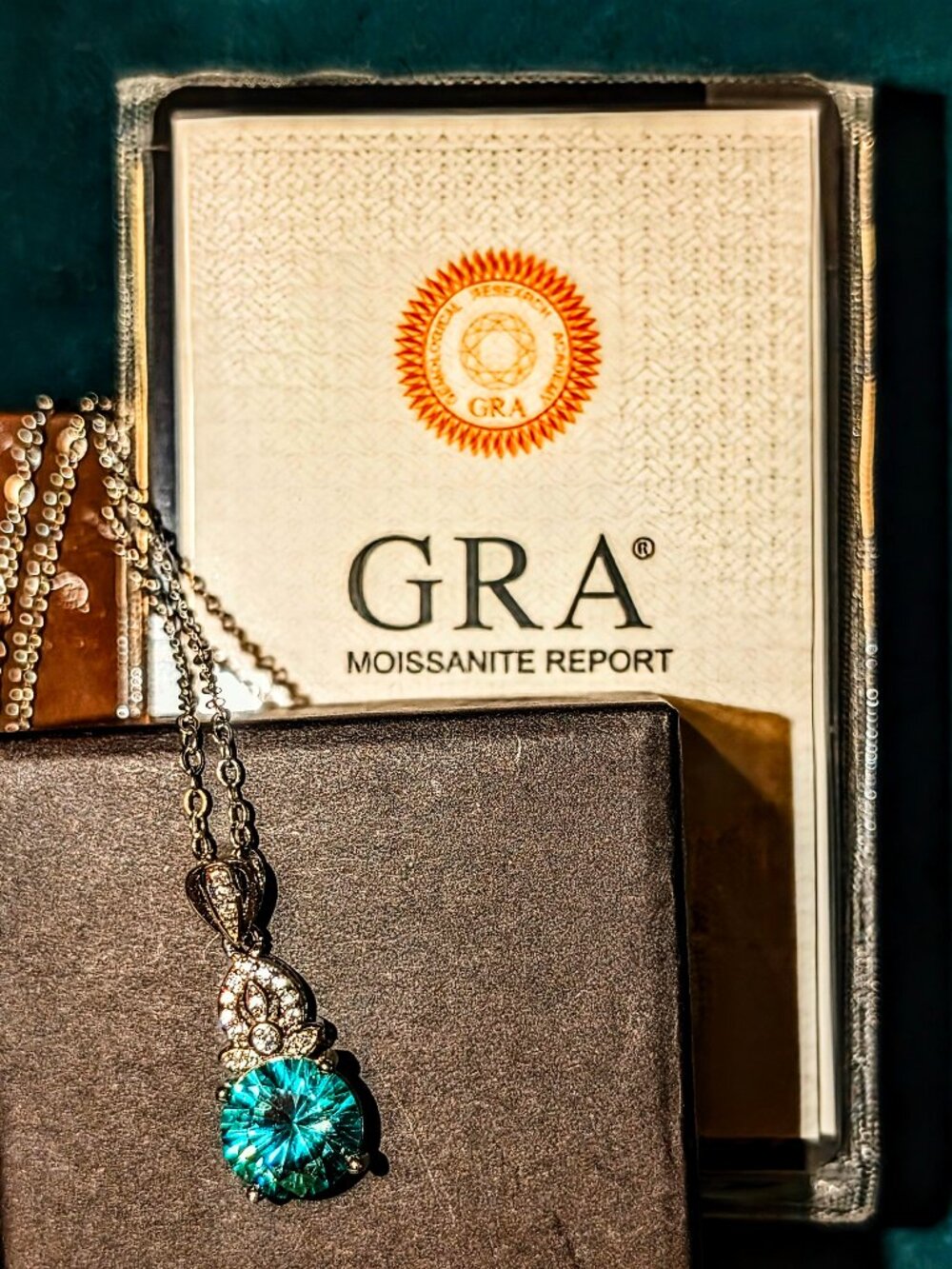 Blue GRA Moissanite VVS1 925 sterling Silver pendant Necklace jewelry NWt